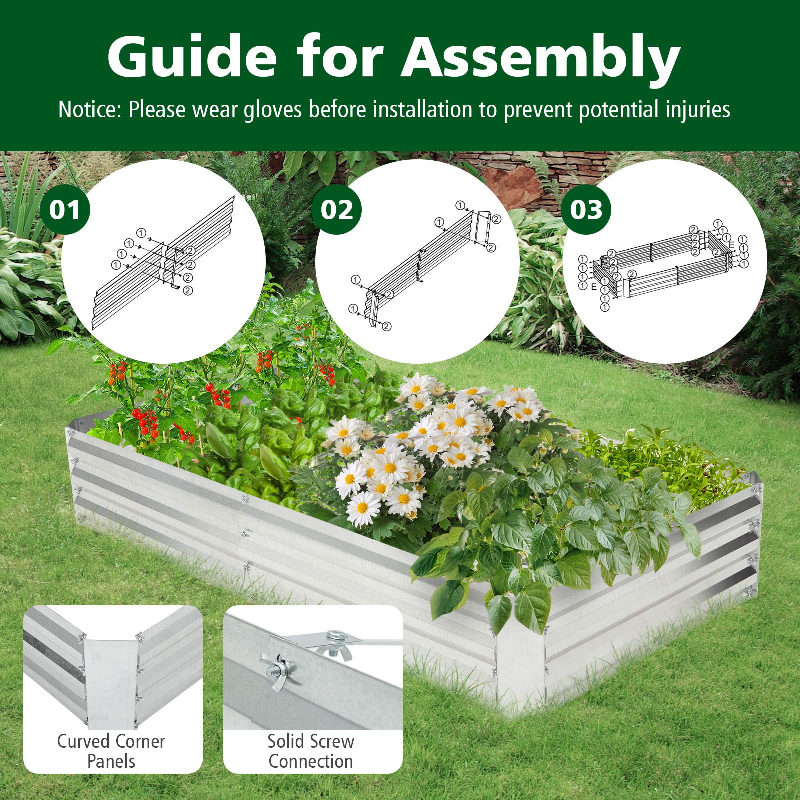 Dreamade Galvanized Raised Garden Bed