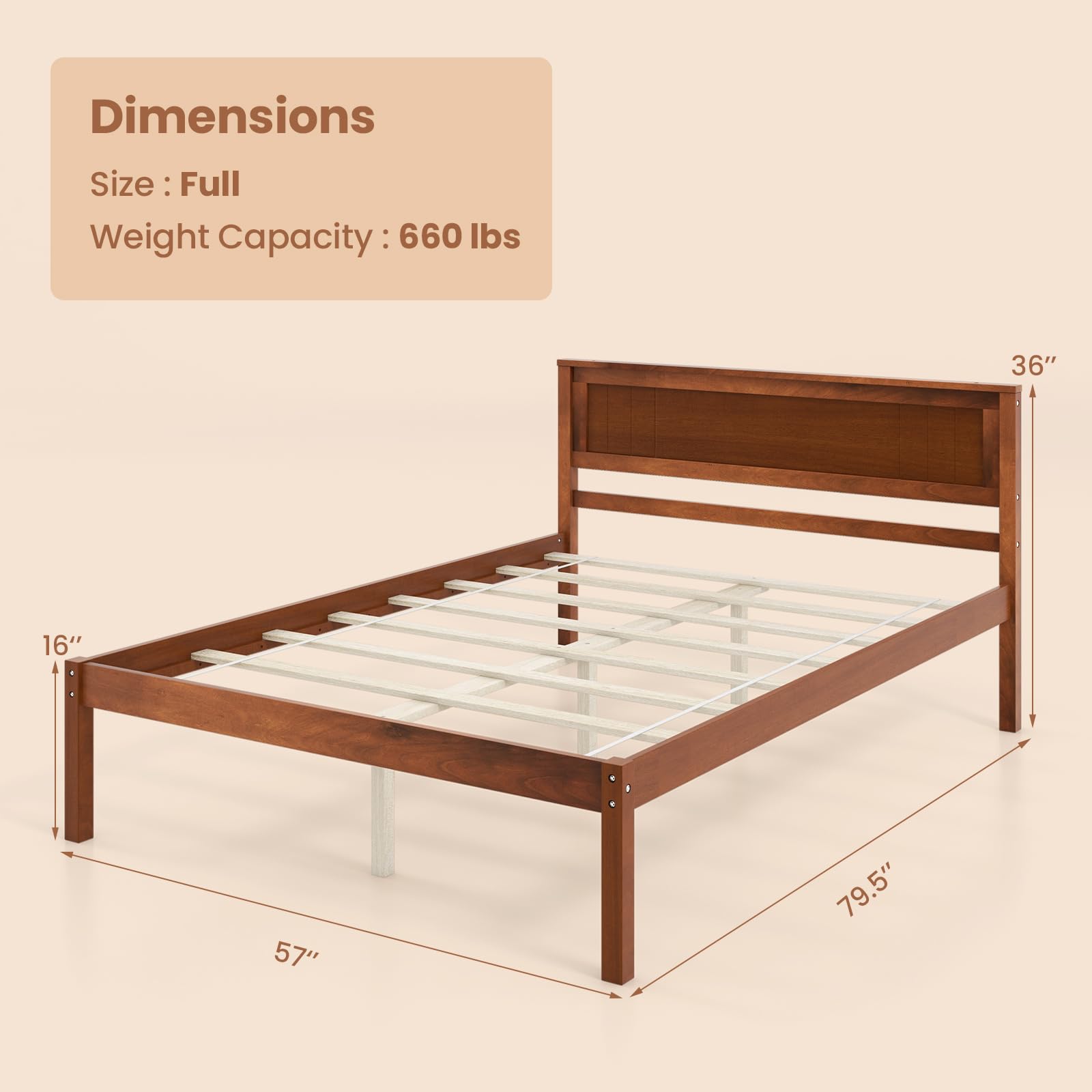 Dreamade Wood Full Platform Bed with Headboard
