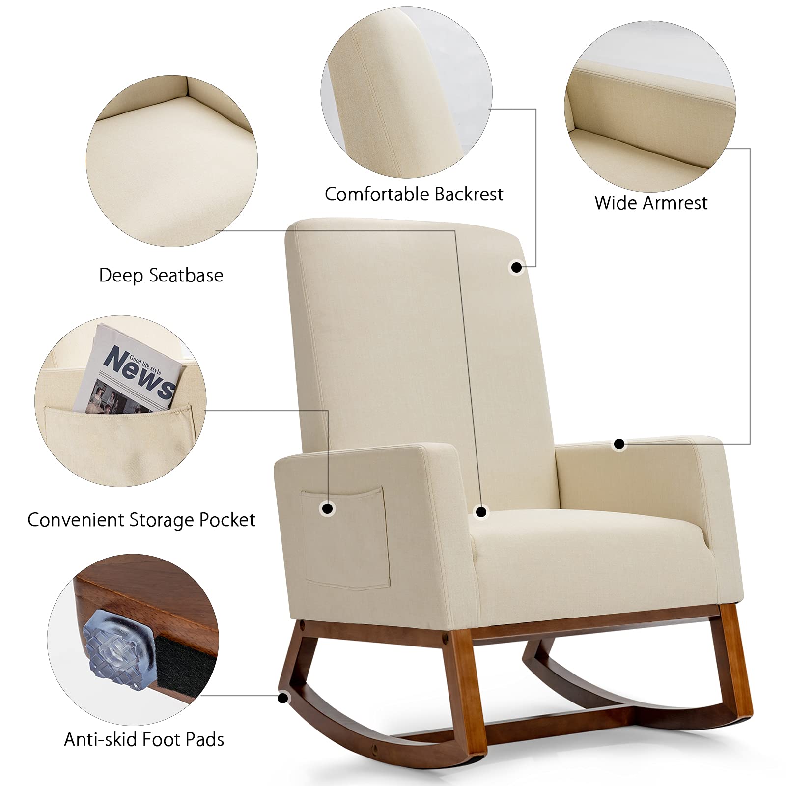Dreamade Rocking Chair Upholstered Living Room Chair