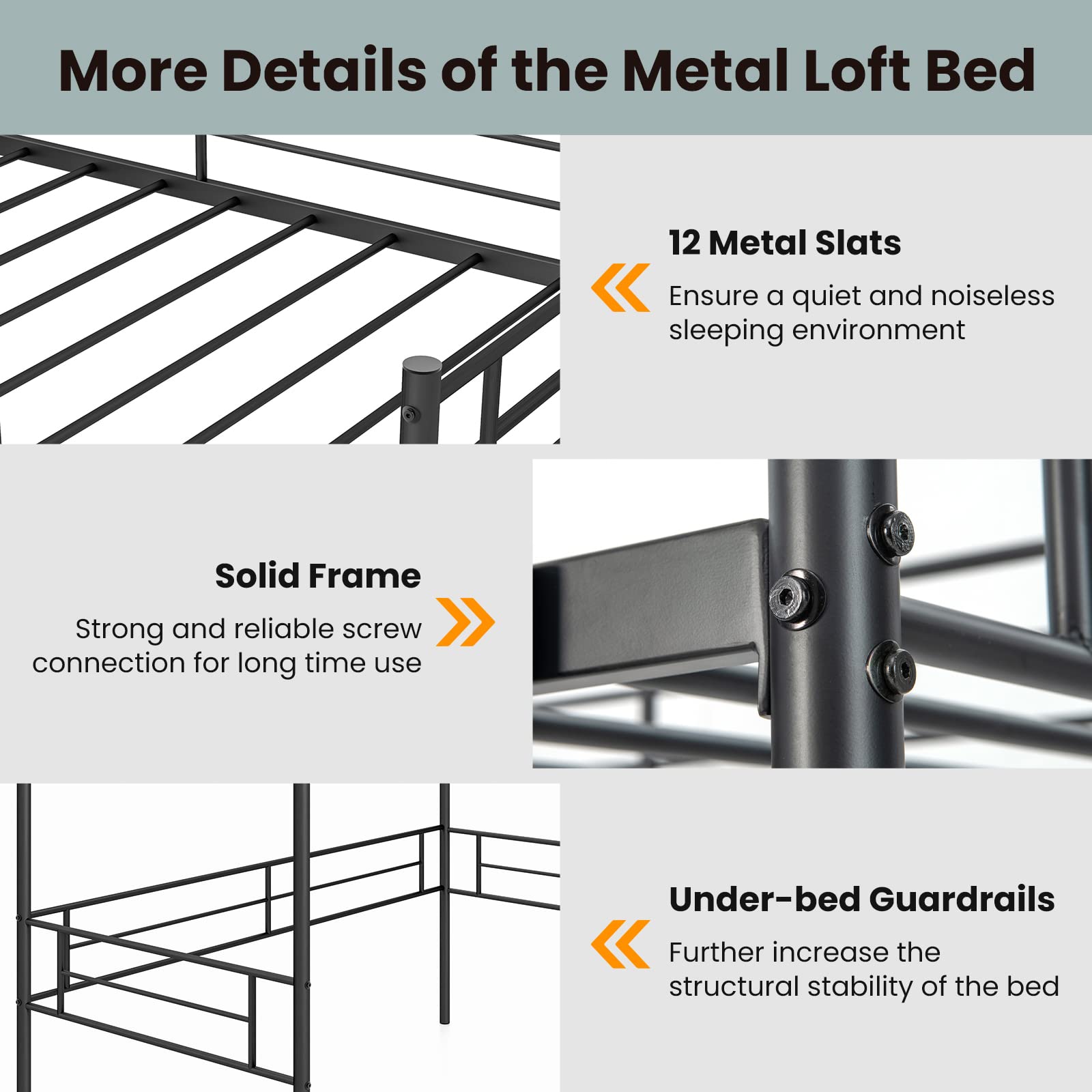 Metal Loft Bed Twin Size - Dreamade