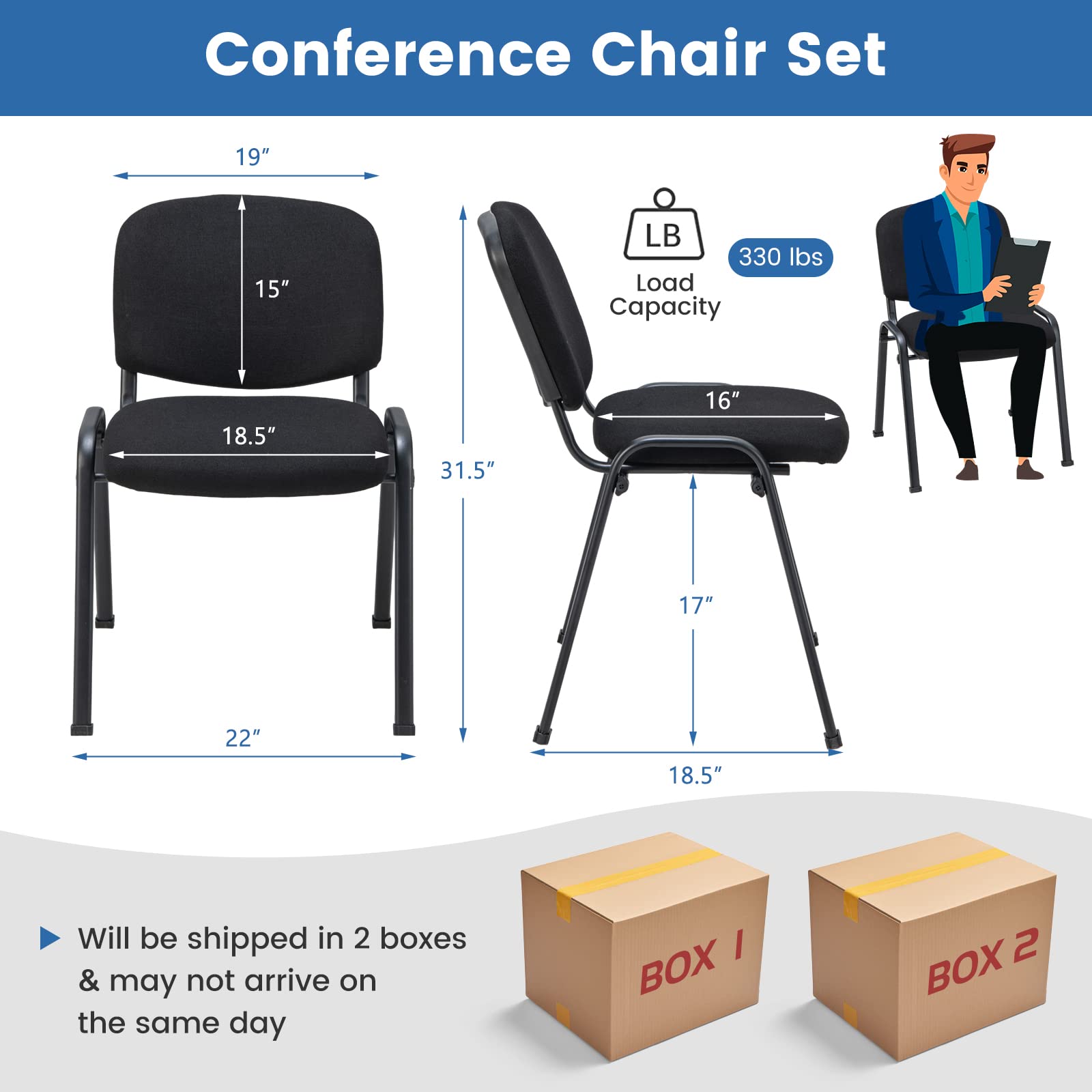 Dreamade 10-Pack Conference Chair Set - Stackable Guest Chair with Metal Frame