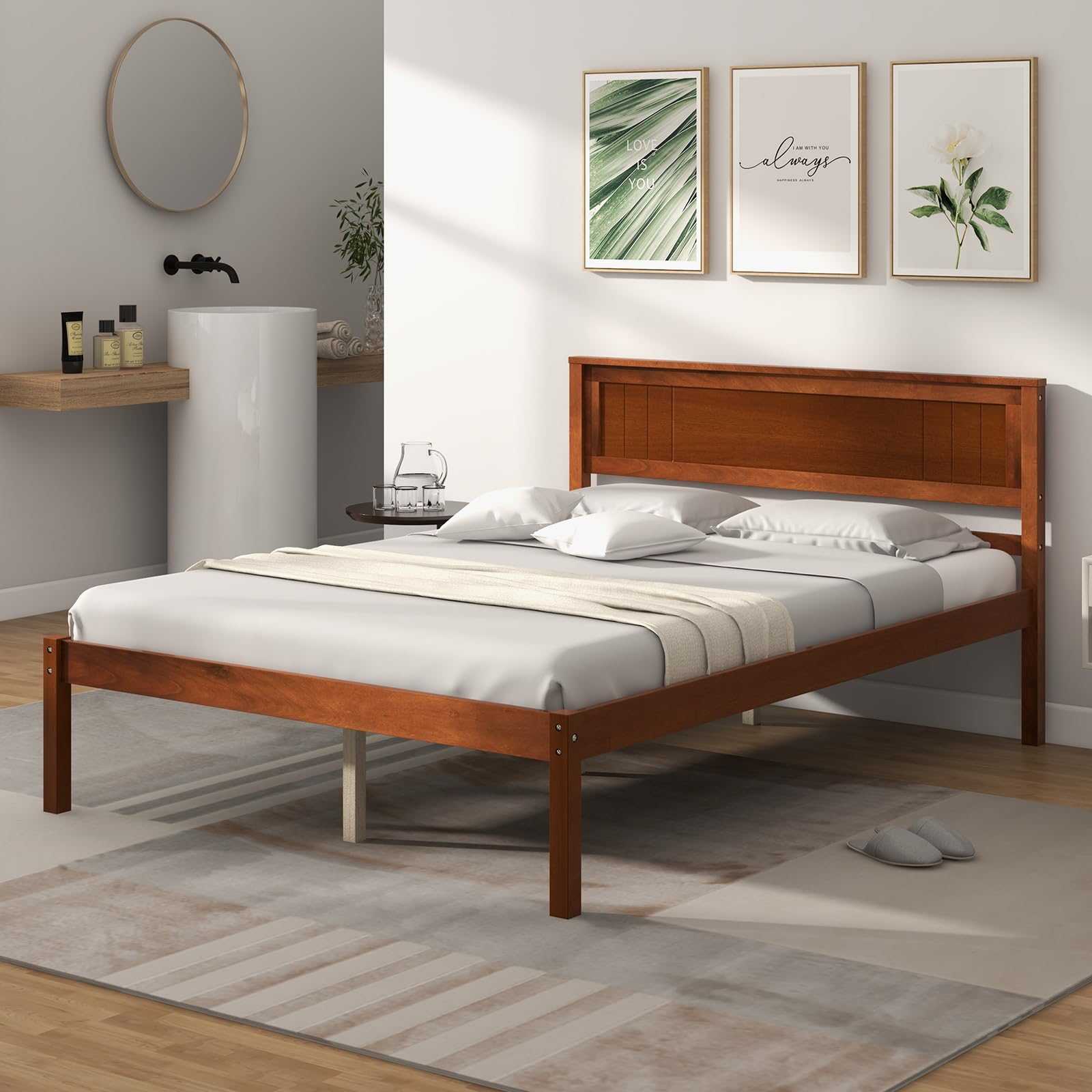 Dreamade Wood Full Platform Bed with Headboard