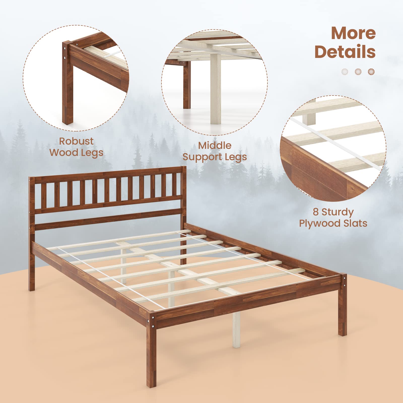 Dreamade Wood Bed Frame with Headboard