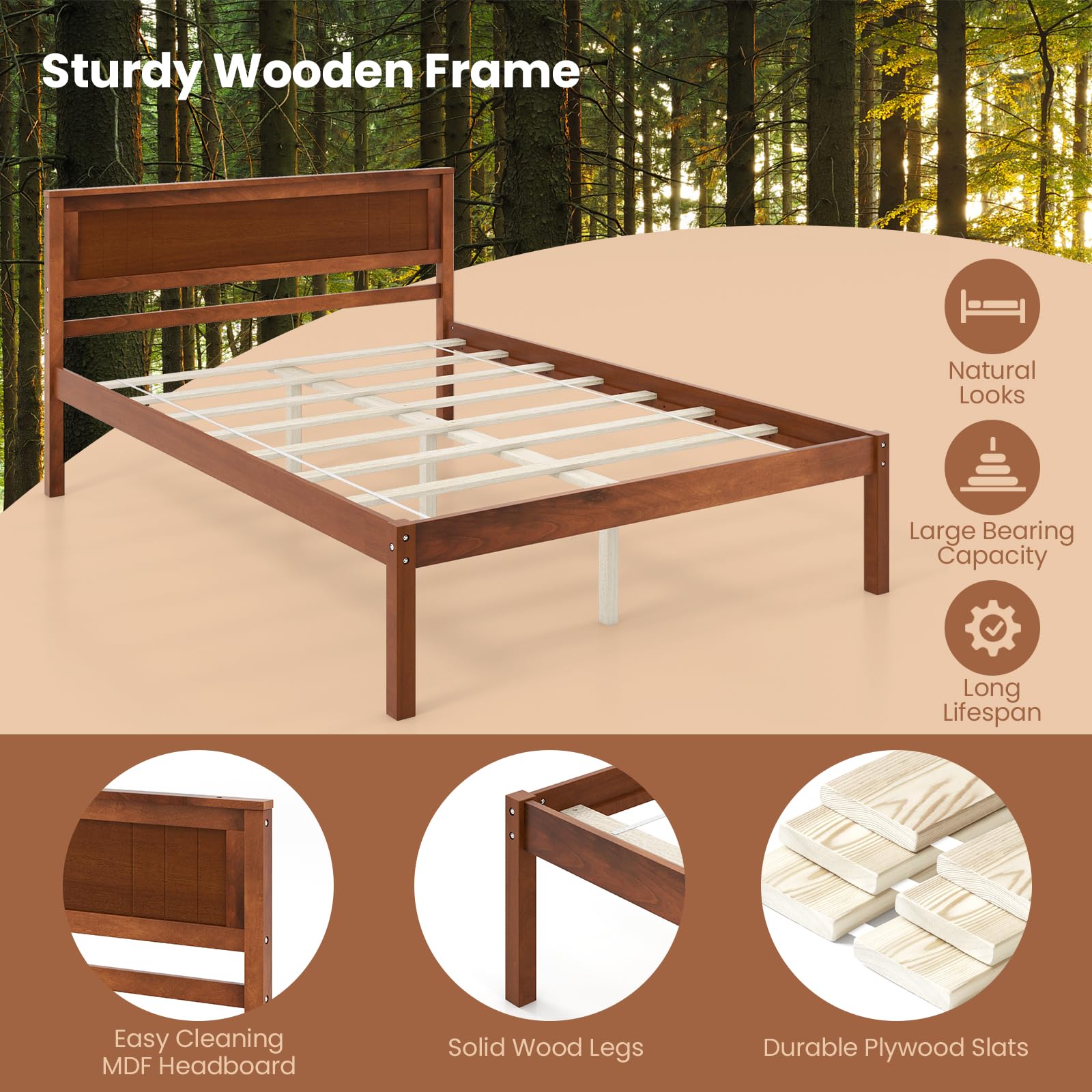 Dreamade Wood Full Platform Bed with Headboard
