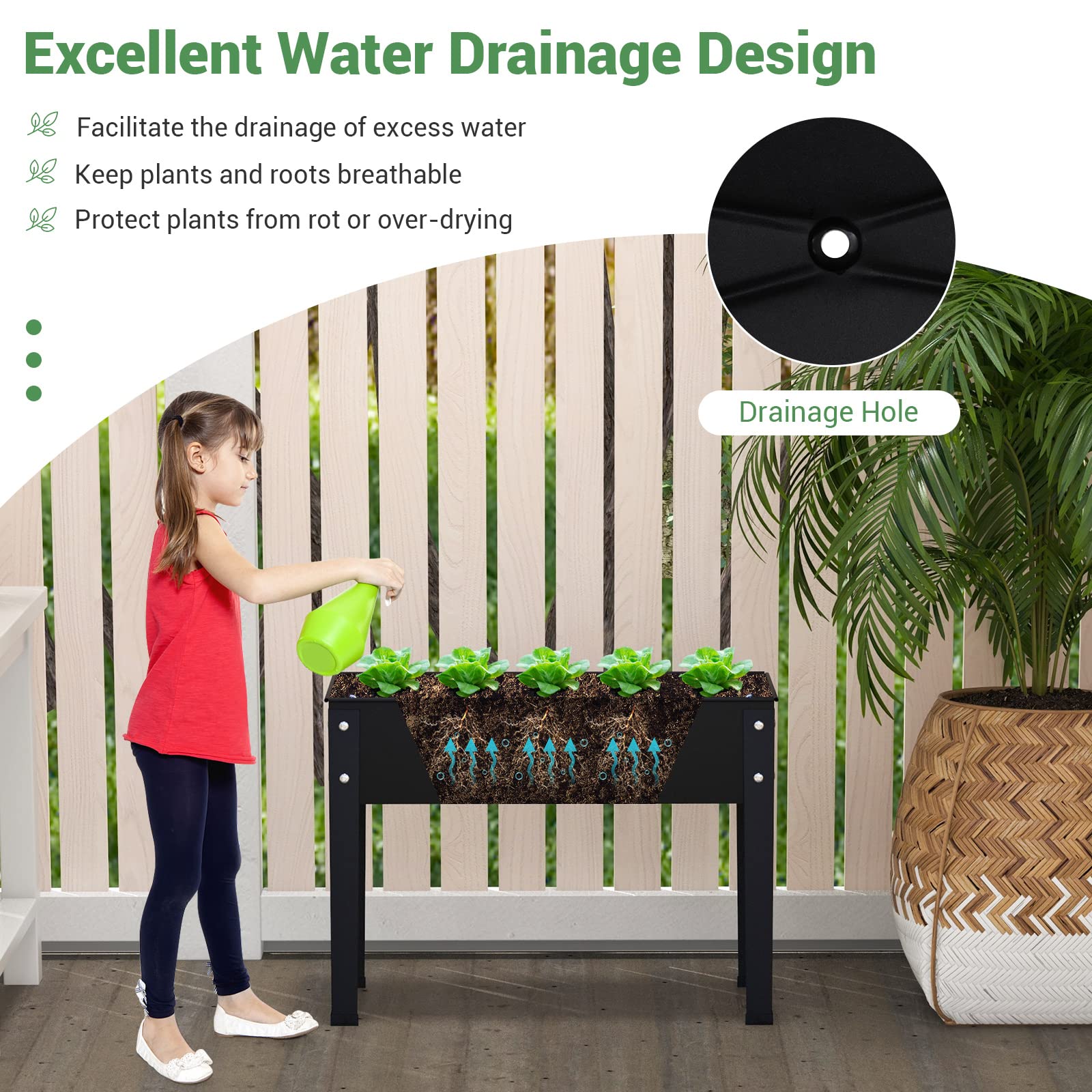 Dreamade Raised Garden Bed, Metal Planter Box with Legs, Drain Hole, Outdoor Indoor Elevated Garden Box