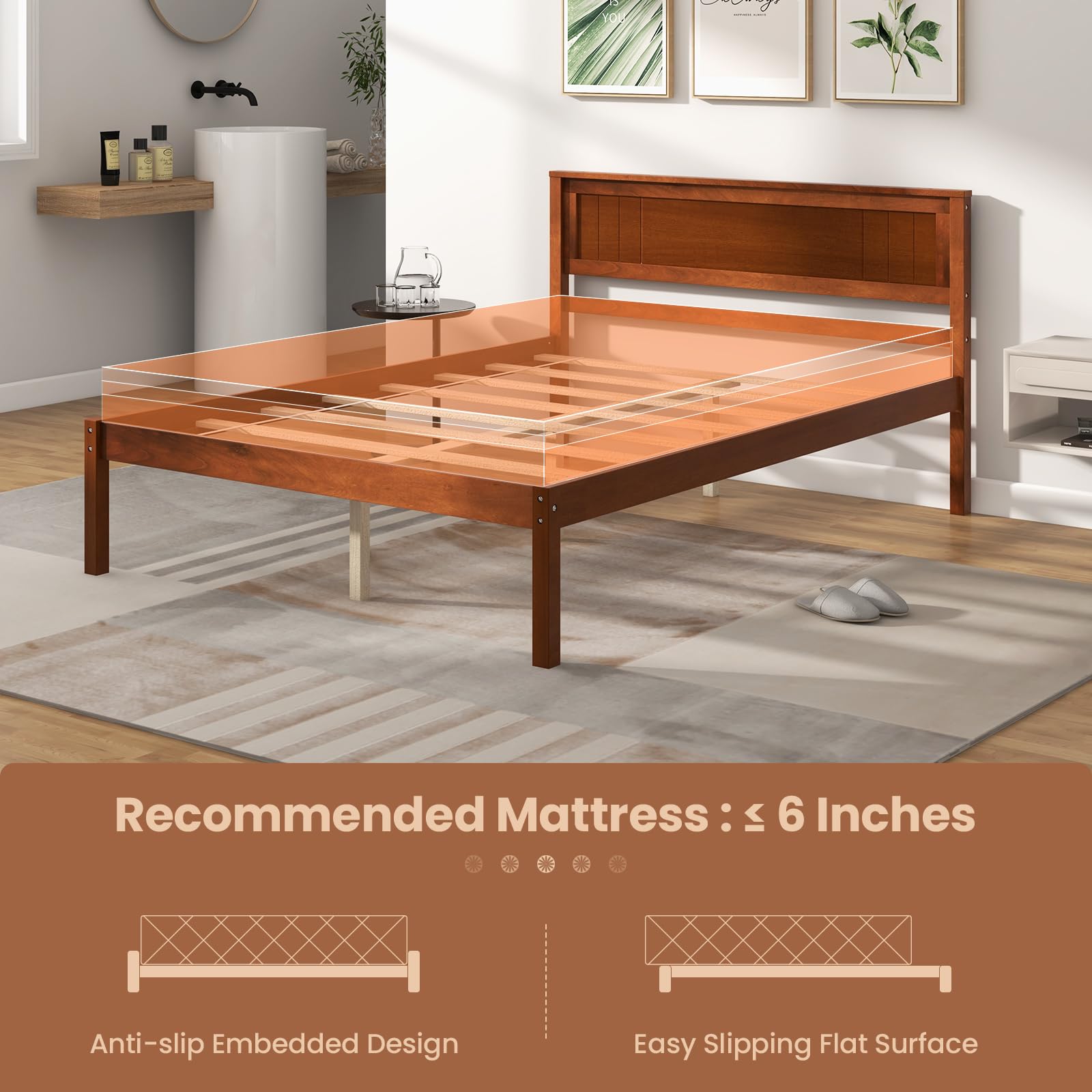 Dreamade Wood Full Platform Bed with Headboard