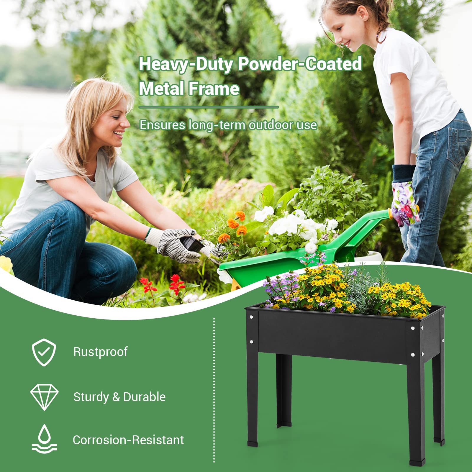 Dreamade Raised Garden Bed, Metal Planter Box with Legs, Drain Hole, Outdoor Indoor Elevated Garden Box