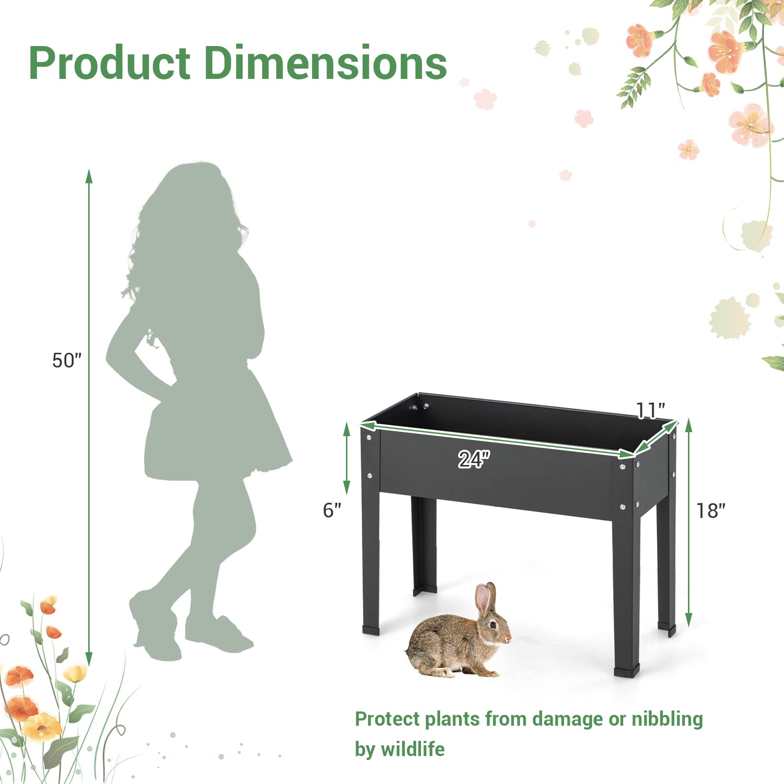 Dreamade Raised Garden Bed, Metal Planter Box with Legs, Drain Hole, Outdoor Indoor Elevated Garden Box