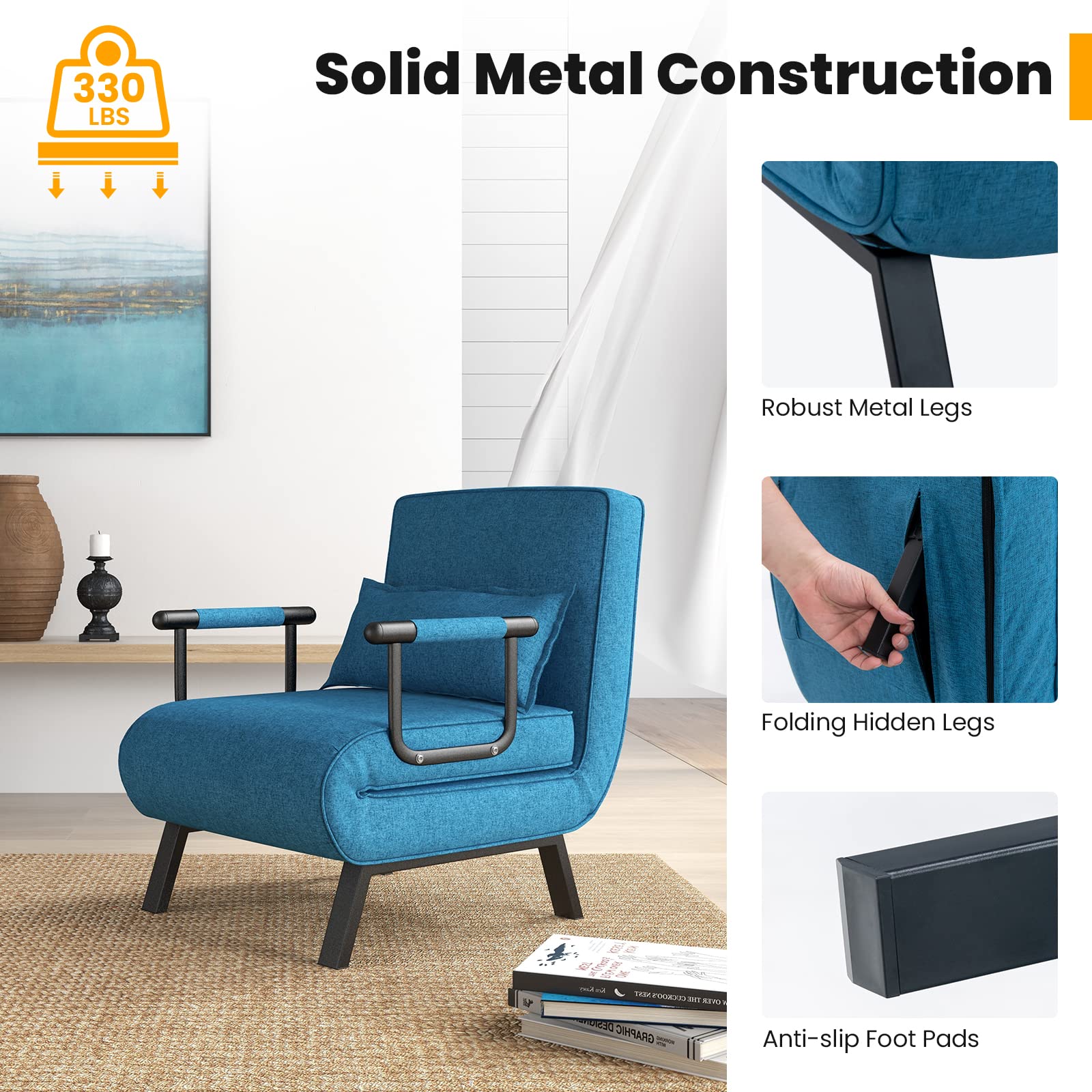 Dreamade Convertible Sofa Bed, 4-in-1 Sleeper Chair with Pillow