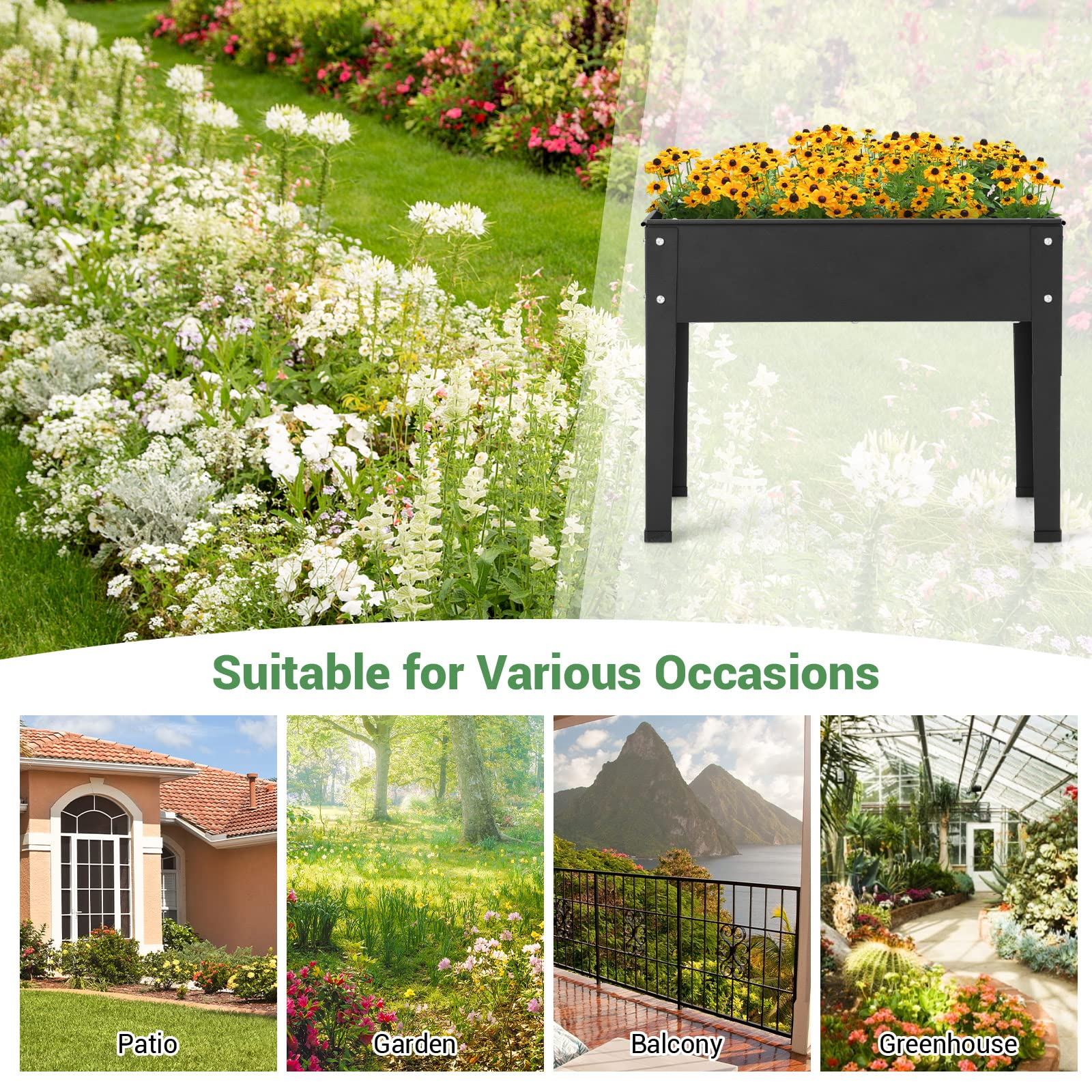 Dreamade Raised Garden Bed, Metal Planter Box with Legs, Drain Hole, Outdoor Indoor Elevated Garden Box