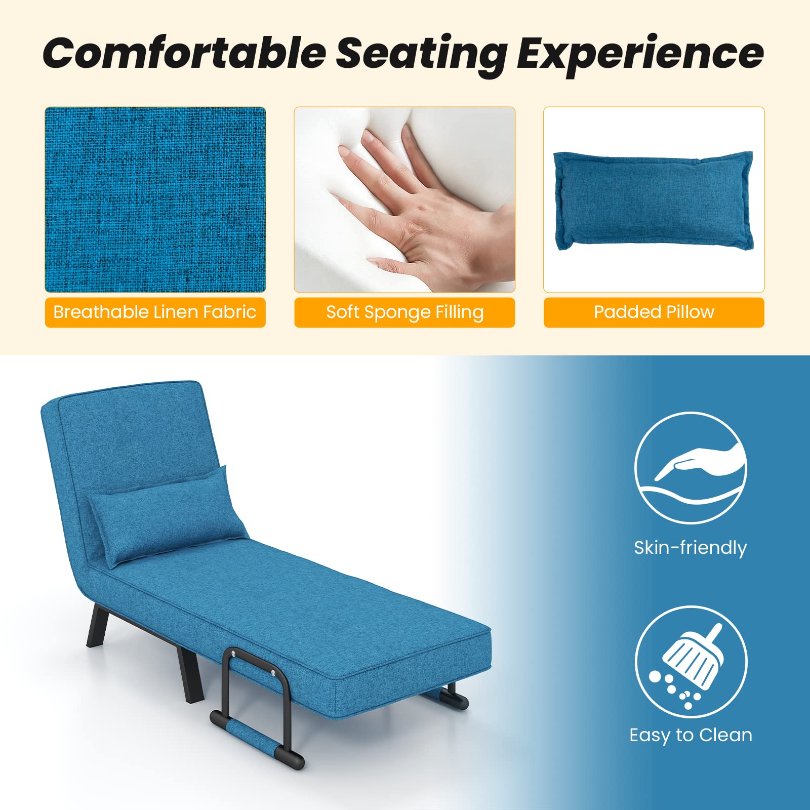 Dreamade Convertible Sofa Bed, 4-in-1 Sleeper Chair with Pillow